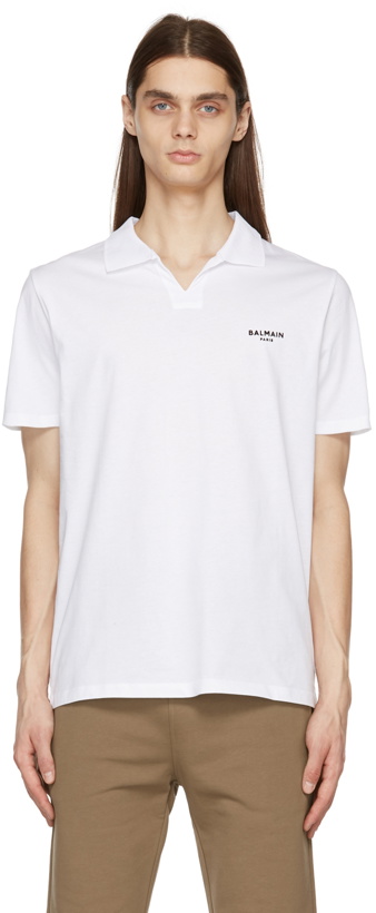 Photo: Balmain White Flocked Logo Polo