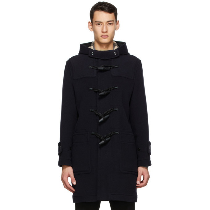 Photo: Burberry Navy Wool Check-Lined Duffle Coat