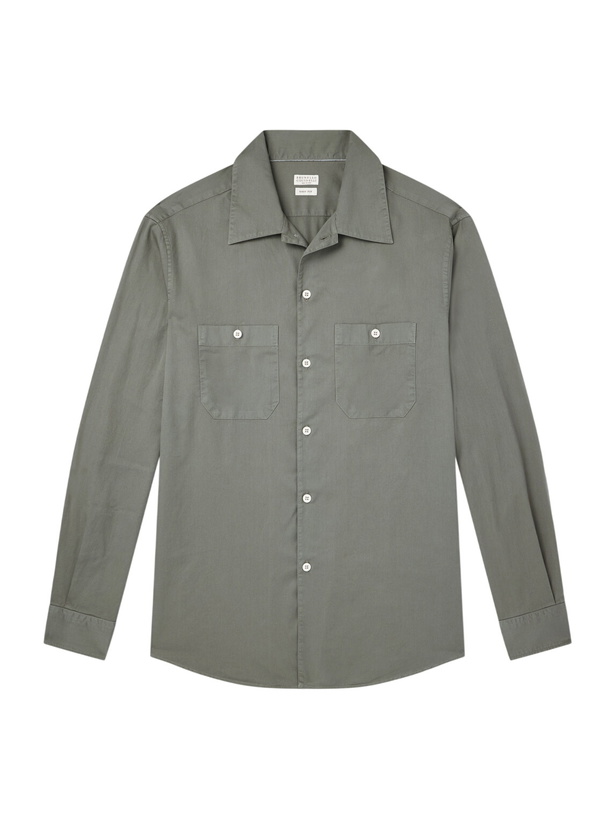 Photo: Brunello Cucinelli - Cotton-Twill Shirt - Green