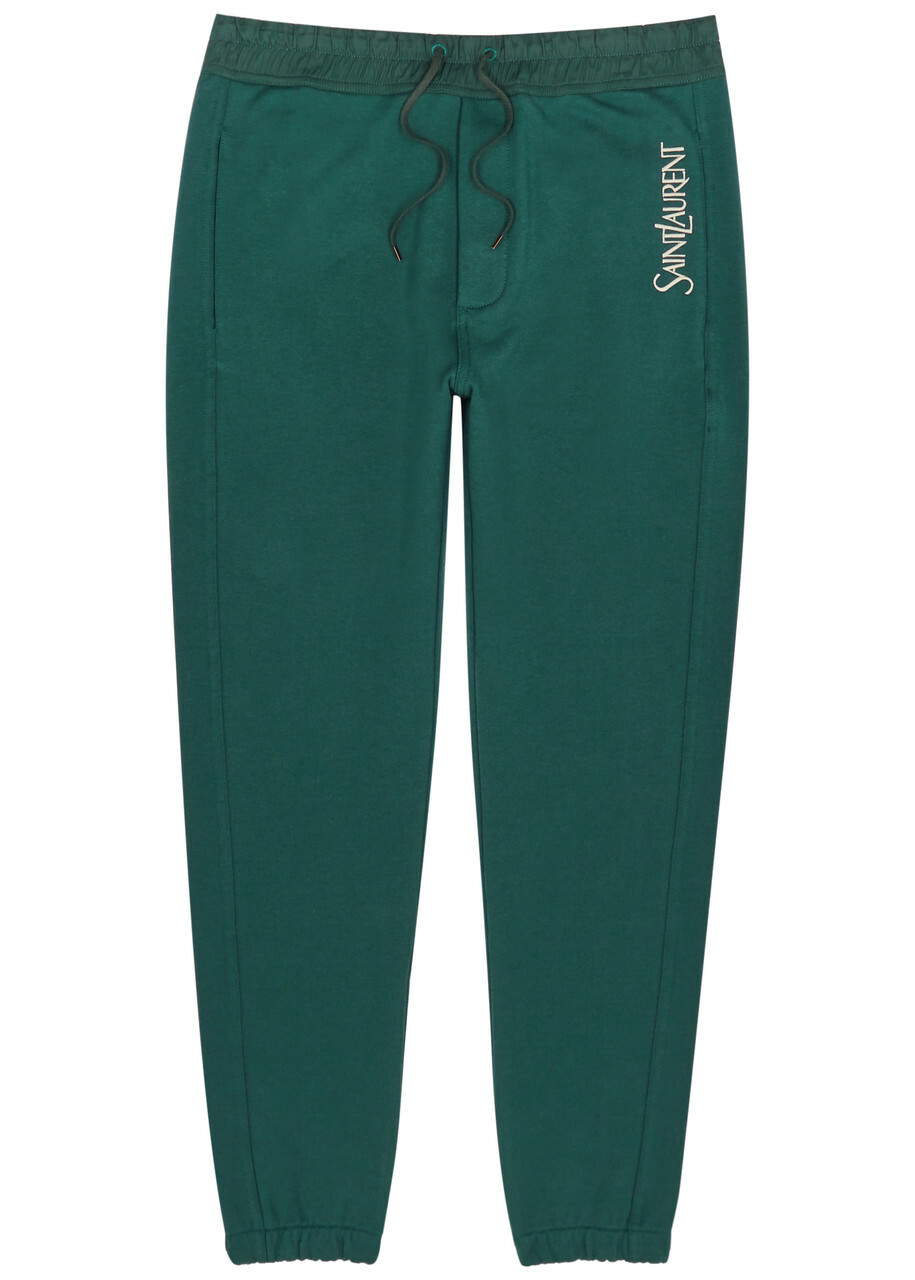 Saint Laurent Logo-embroidered Cotton Sweatpants Green