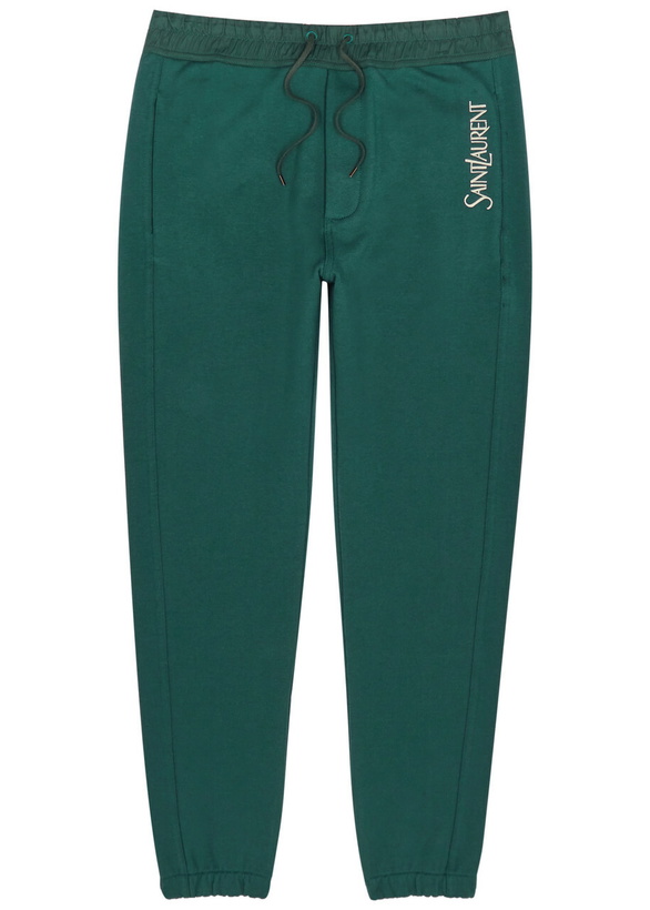 Photo: Saint Laurent Logo-embroidered Cotton Sweatpants Green
