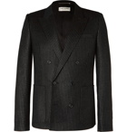 SAINT LAURENT - Black Double-Breasted Metallic Pinstriped Wool-Blend Blazer - Black