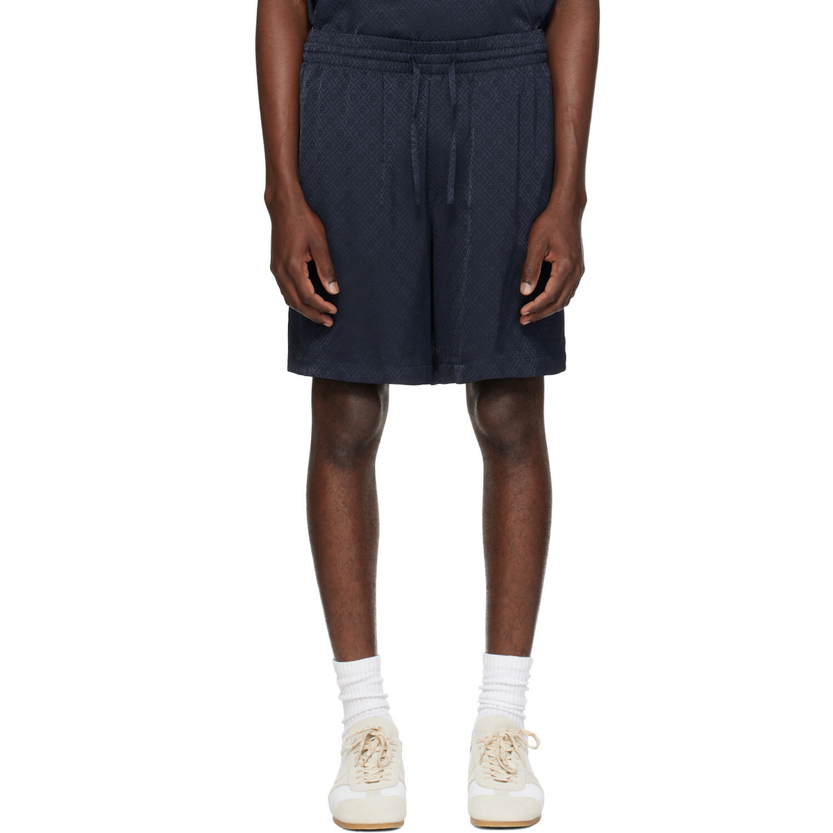 Casablanca Navy Viscose Monogram Shorts