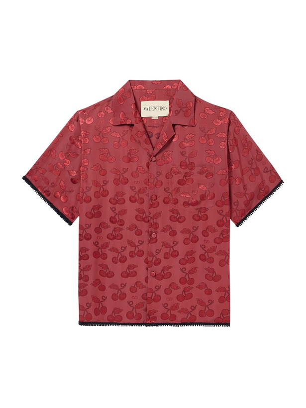 Photo: Valentino Garavani - Cherryfic Camp-Collar Crochet-Trimmed Jacquard Shirt - Red