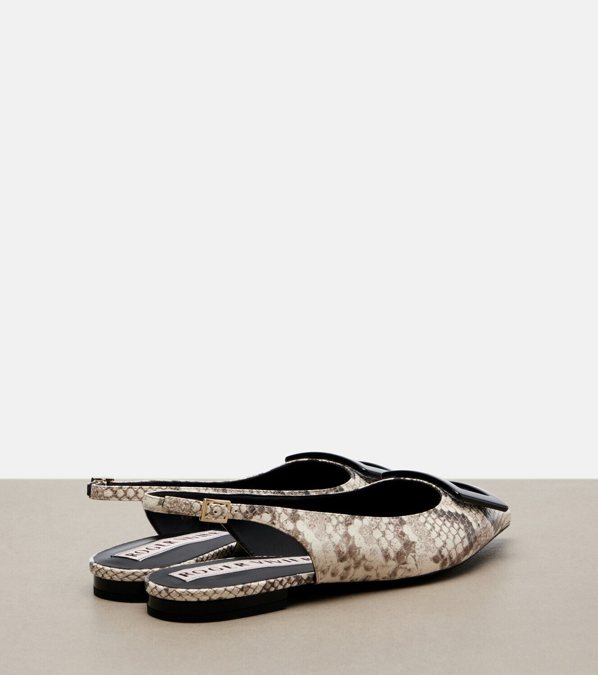 Roger Vivier Gommettine snake-effect leather slingback flats