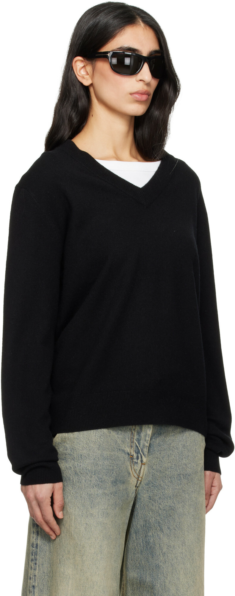 Entire Studios Black Knit V Neck Sweater