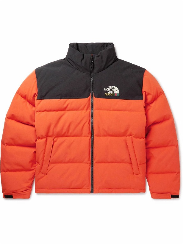 Photo: GUCCI - The North Face Logo-Embroidered Colour-Block Quilted Shell Down Jacket - Orange