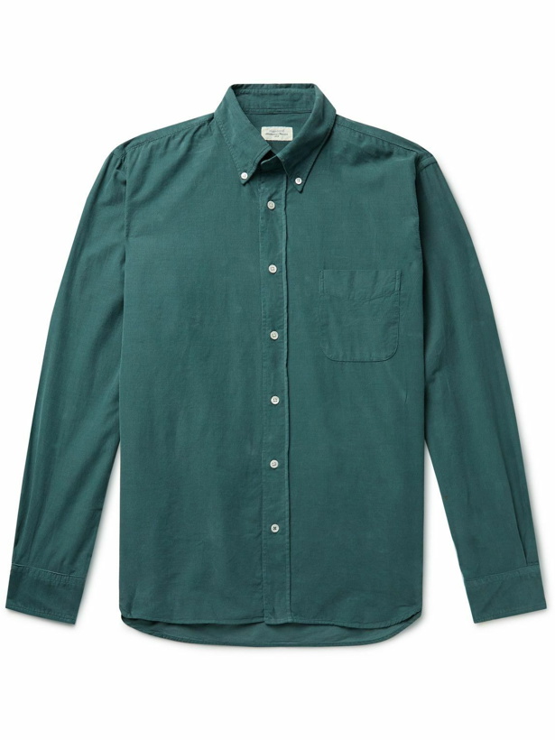 Photo: Hartford - Pitt Pat Button-Down Collar Garment-Dyed Cotton-Corduroy Shirt - Green