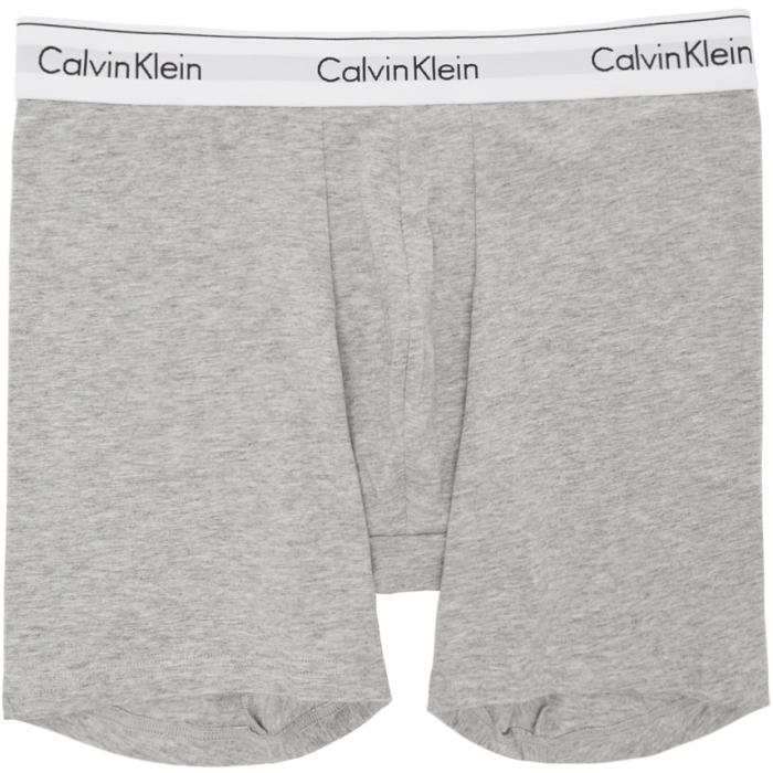 Photo: Calvin Klein Underwear Two-Pack Grey and Black Logo Long Boxer Briefs