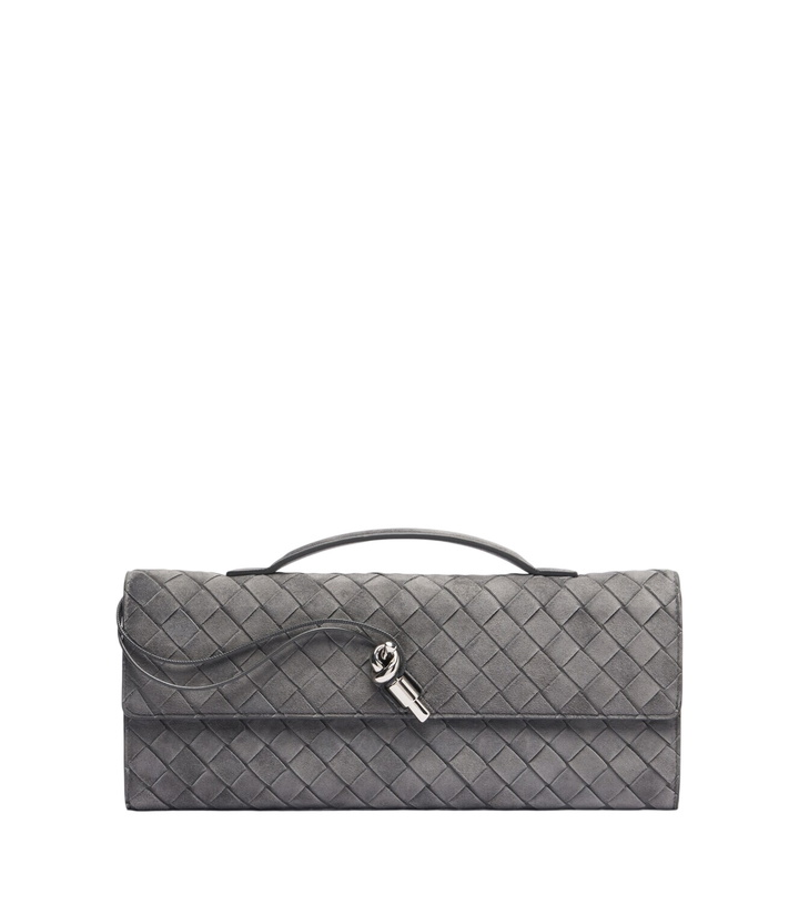 Photo: Bottega Veneta Andiamo Intrecciato suede clutch