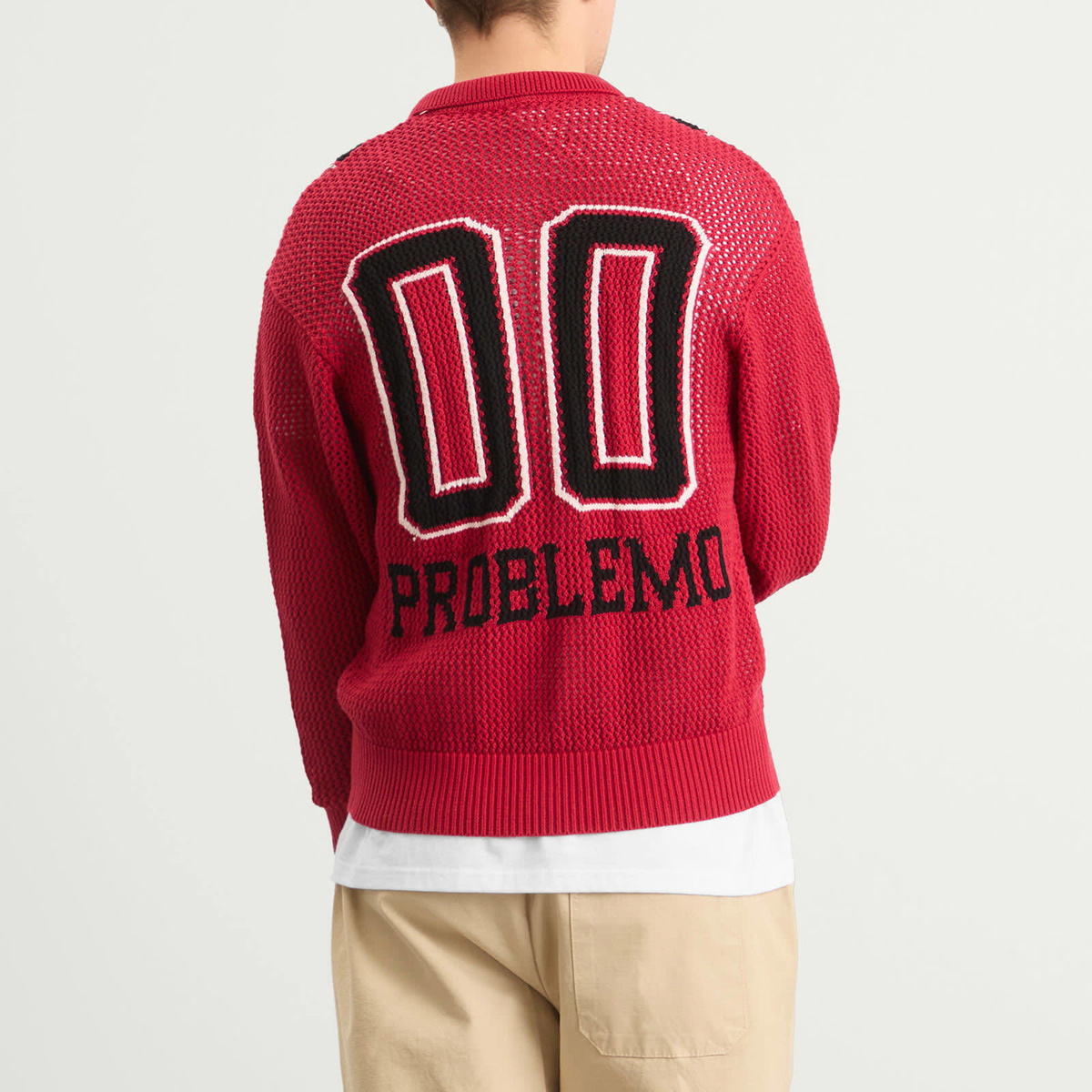 No Problemo Men's NYP Sports Crochet Zip Cardigan in Red