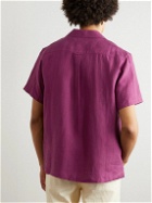 De Bonne Facture - Camp-Collar Embroidered Linen Shirt - Purple