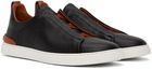 ZEGNA Black Triple Stitch Sneakers