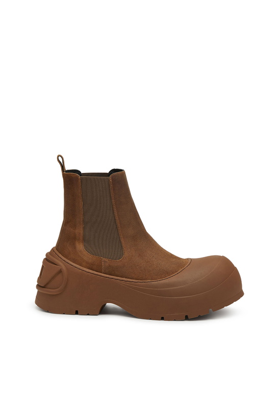 Photo: Diesel D-Donald-Chelsea boots in waxed suede and rubber - Boots Mens in Brown