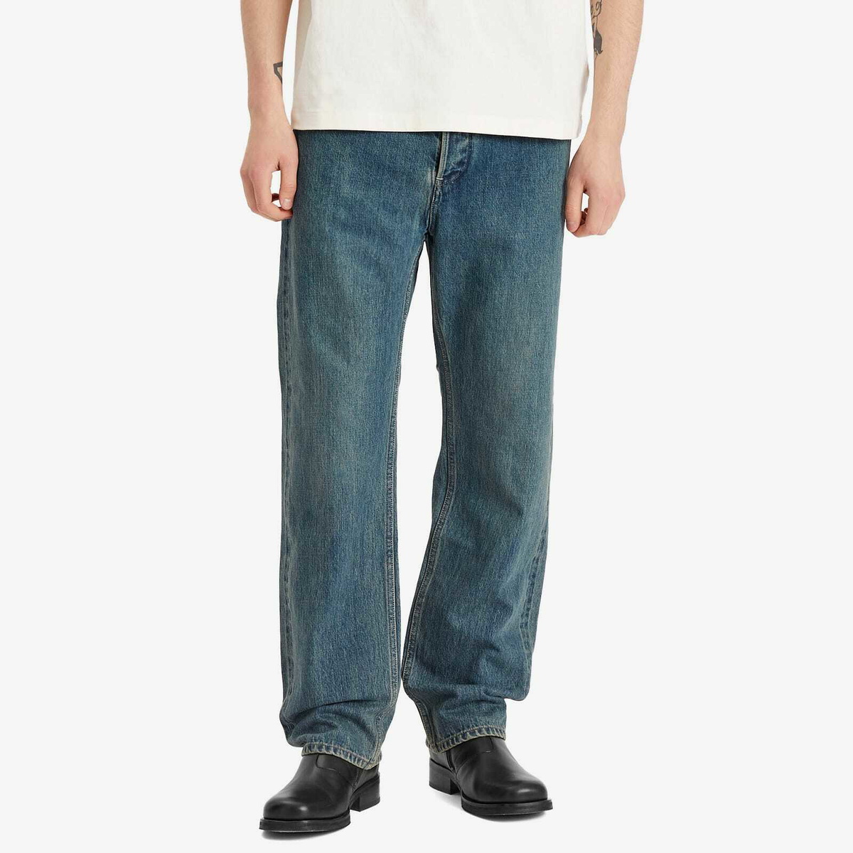 Jil Sander+ Men's Regular Fit Five Pocket Selvedge Cut Jeans in Blue