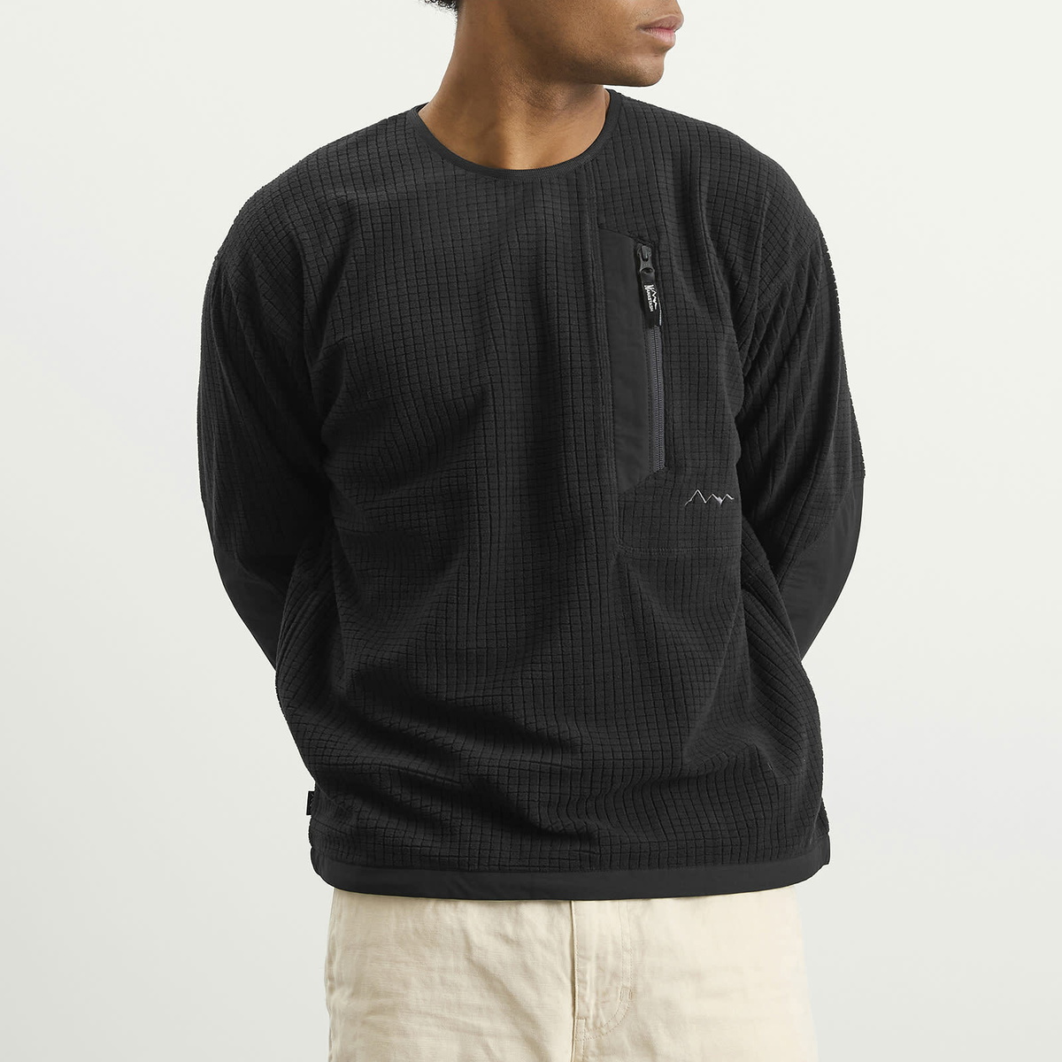 Manastash Men's Grid Fleece Crew Sweat in Black