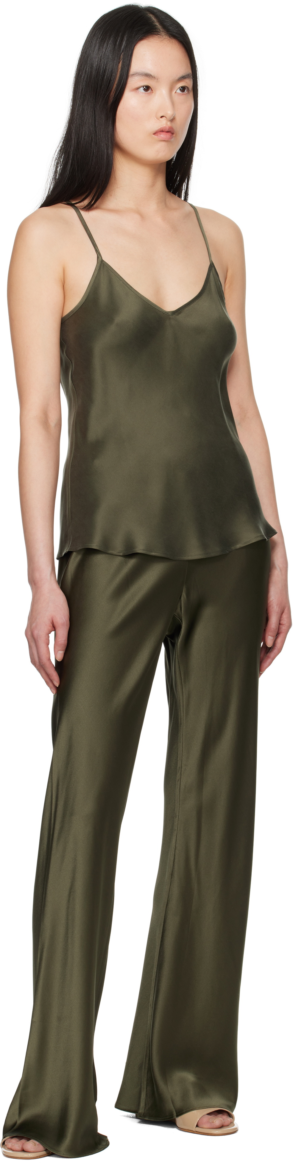 Silk Laundry Green Bias Cut Lounge Pants