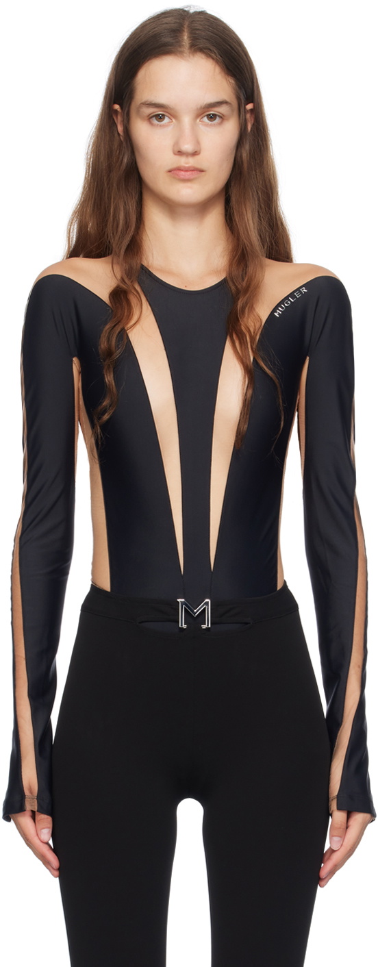 MUGLER 23W1PA0404470B1919 関税送料込 Mugler Black & Beige Paneled Bodysuit Mugler