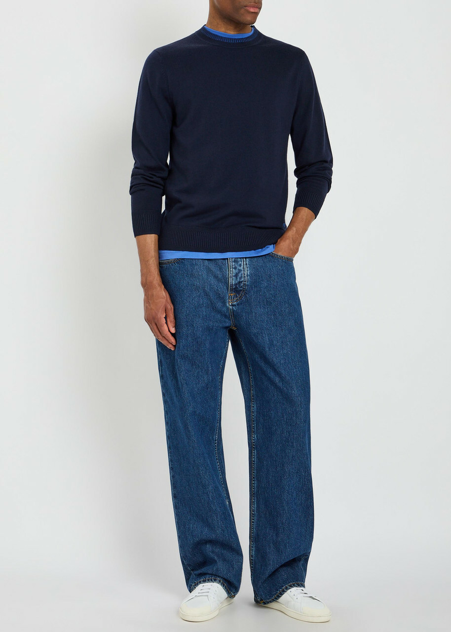 PS Paul Smith Logo-embroidered Merino Wool Jumper Navy