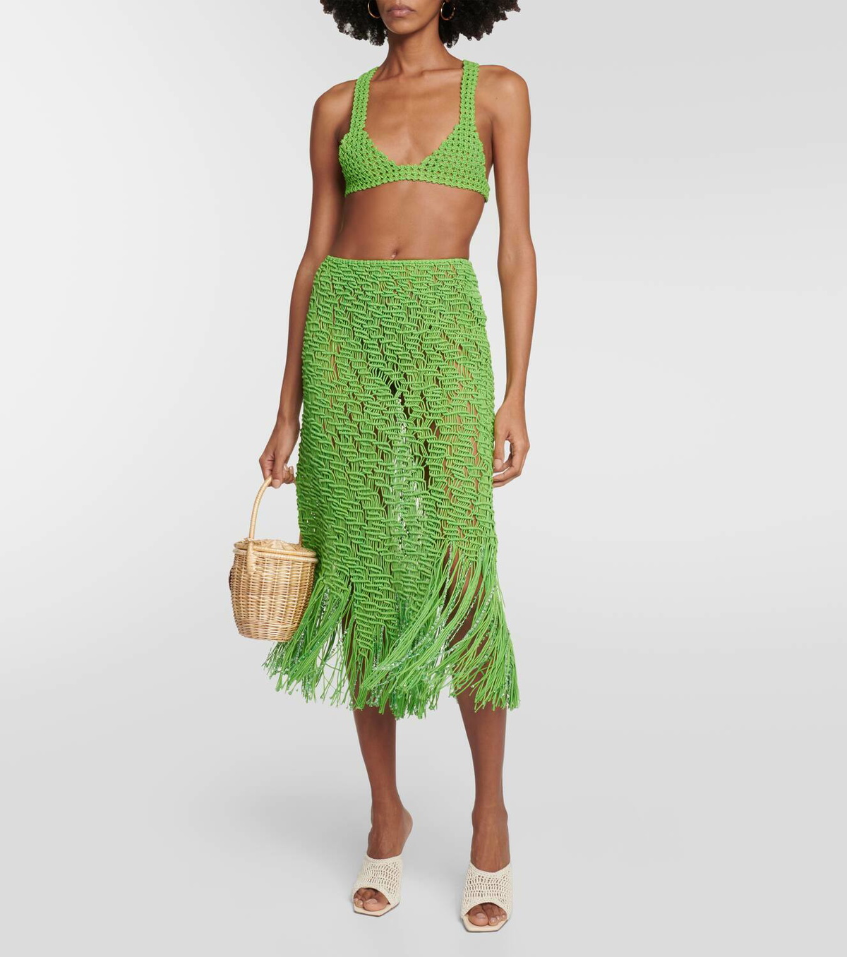 Roberta Einer Element fringed cotton midi skirt