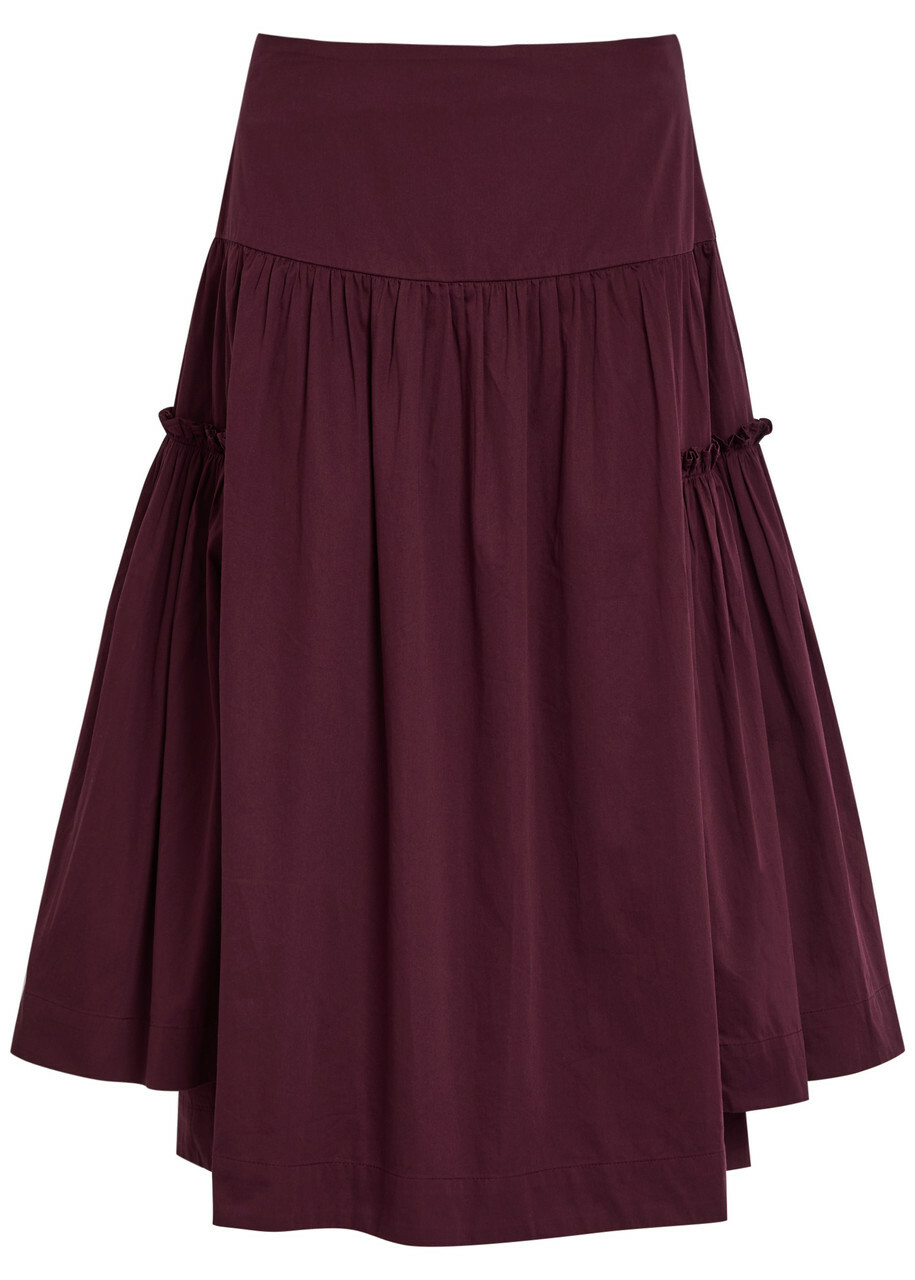 Damson Madder Berta Ruffled Cotton-poplin Midi Skirt Purple