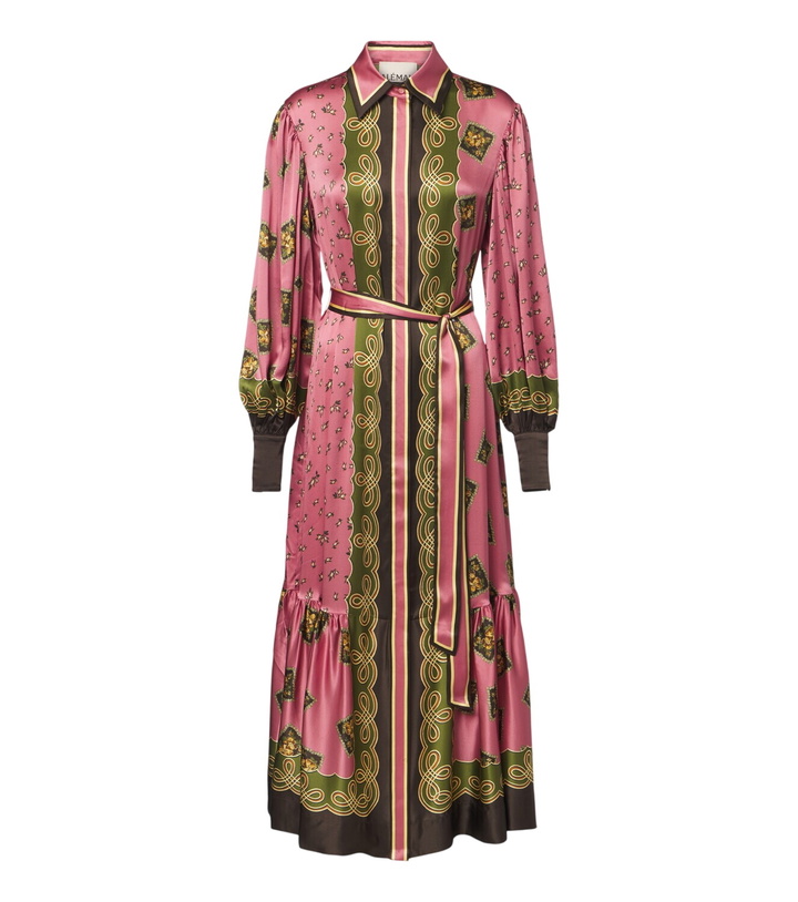 Photo: Alémais Lacey belted printed silk satin shirt dress