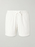 Drake's - Straight-Leg Striped Cotton and Linen-Blend Drawstring Shorts - White