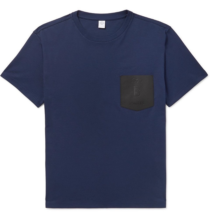 Photo: Berluti - Leather-Trimmed Cotton-Jersey T-Shirt - Storm blue