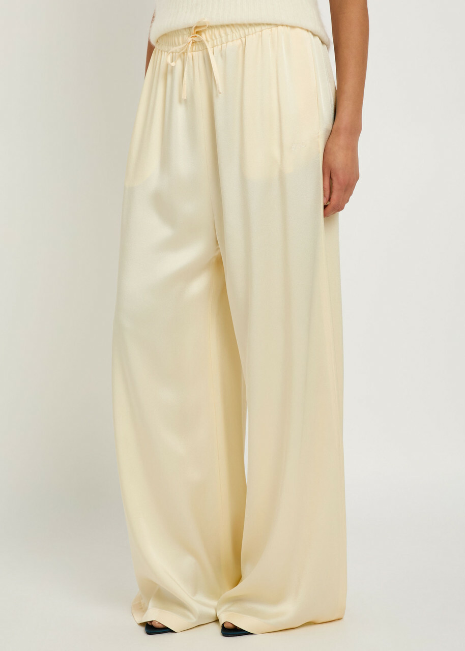 Stella Mccartney Logo-embroidered Satin Trousers Cream