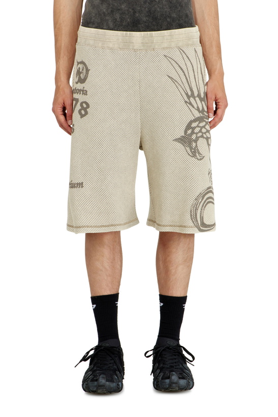 Photo: Diesel Mesh cotton sweatshorts with prints - Shorts Mens in Beige