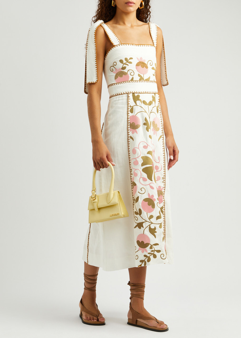 Lug Von Siga Ornella Uzbek Embroidered Linen Midi Dress Multicoloured