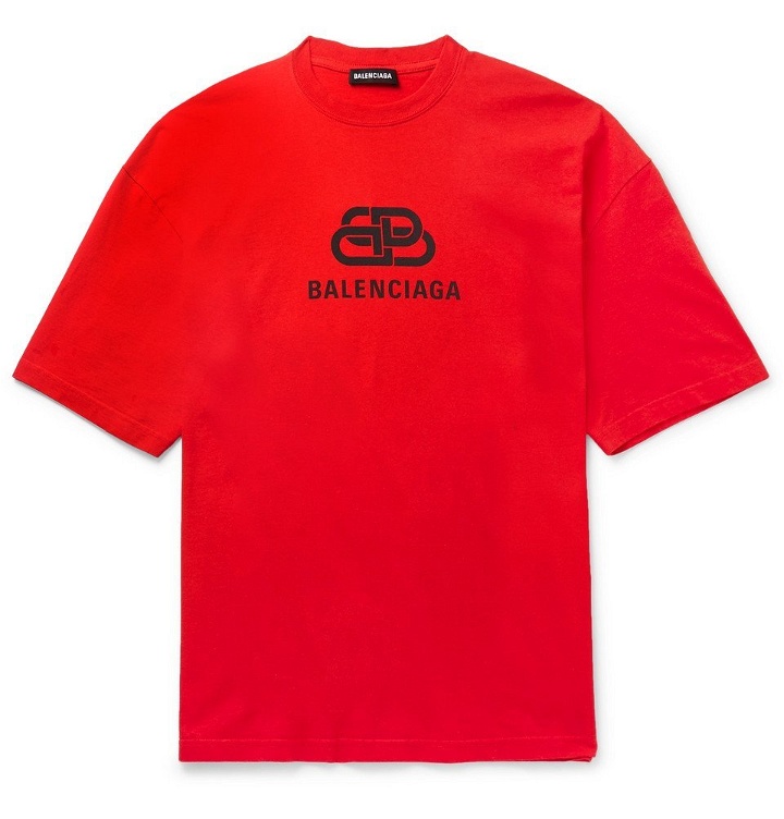 Photo: Balenciaga - Logo-Print Cotton-Jersey T-Shirt - Red