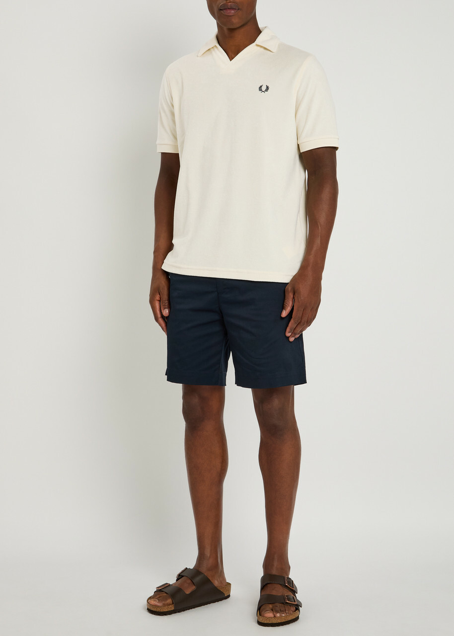 Fred Perry Logo-embroidered Towelling Cotton-blend Polo Shirt Ecru