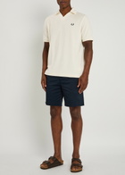 Fred Perry Logo-embroidered Towelling Cotton-blend Polo Shirt Ecru