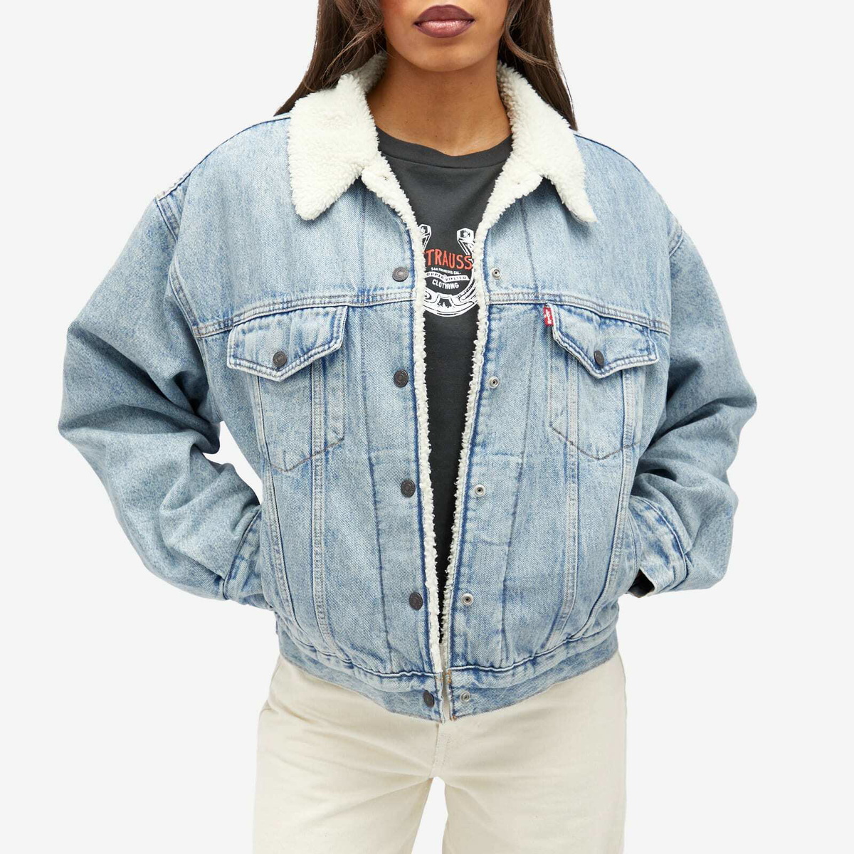 Levi's Women's Denim Sherpa Trucker Jacket in Blue