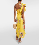 Zimmermann One-shoulder floral linen midi dress