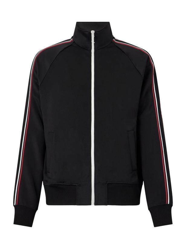 Photo: SAINT LAURENT - Logo-Detailed Striped Stretch-Jersey Zip-Up Sweatshirt - Black
