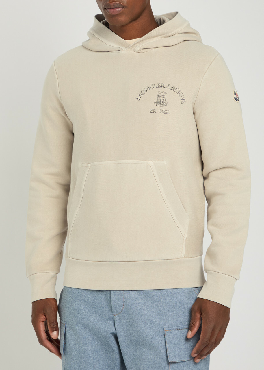 Moncler Logo Hooded Cotton Sweatshirt Beige