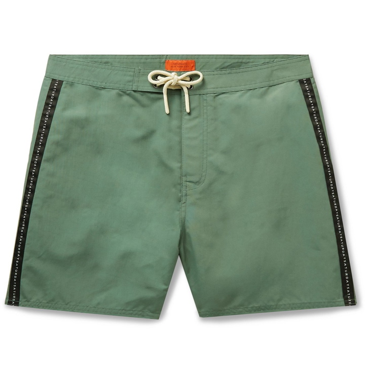 Photo: Saturdays NYC - Mid-Length Logo-Appliquéd Swim Shorts - Green