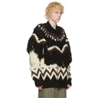 Sacai Beige and Black Nordic Knit Zip-Up Sweater