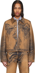 CAMPERLAB Brown Distorted Print Denim Jacket