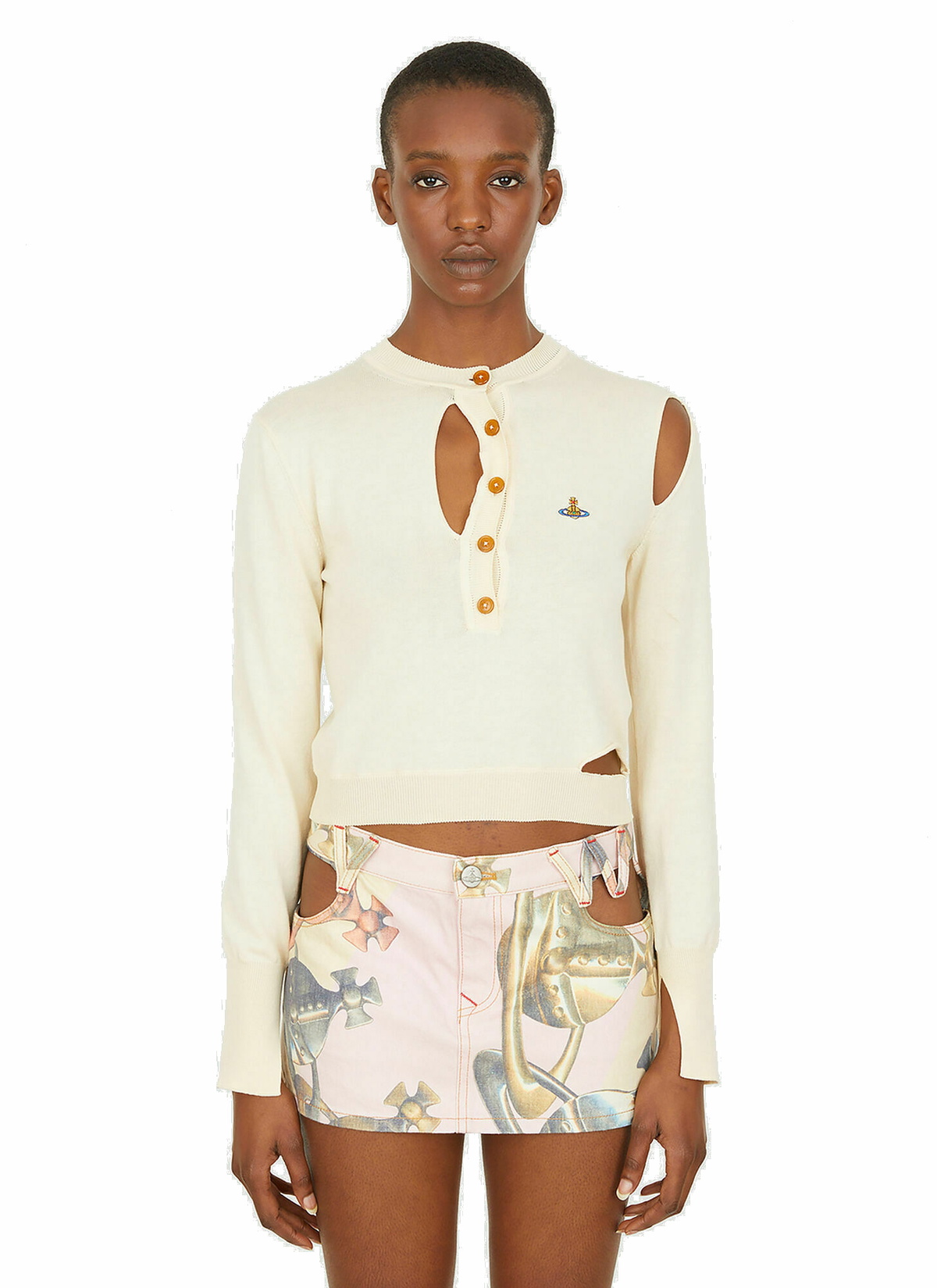 Vivienne Westwood - Ripped Long Sleeve Knit Top in Cream Vivienne Westwood