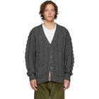 Thom Browne Grey Aran Cable Raglan Sleeve V-Neck Cardigan