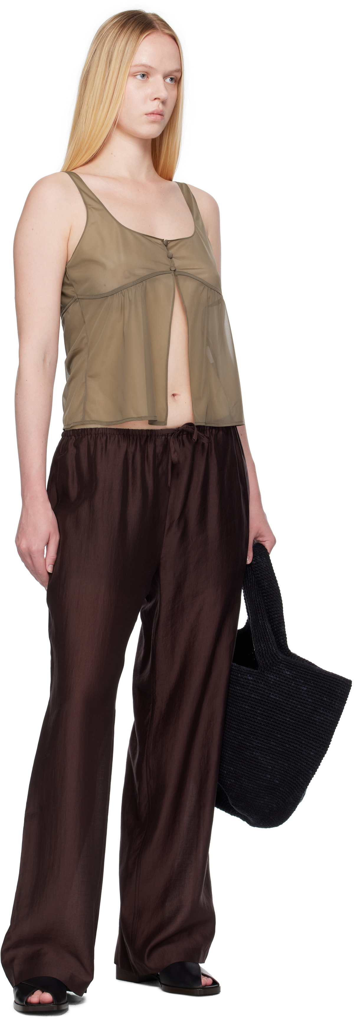 AMOMENTO Burgundy Silky Banding Lounge Pants