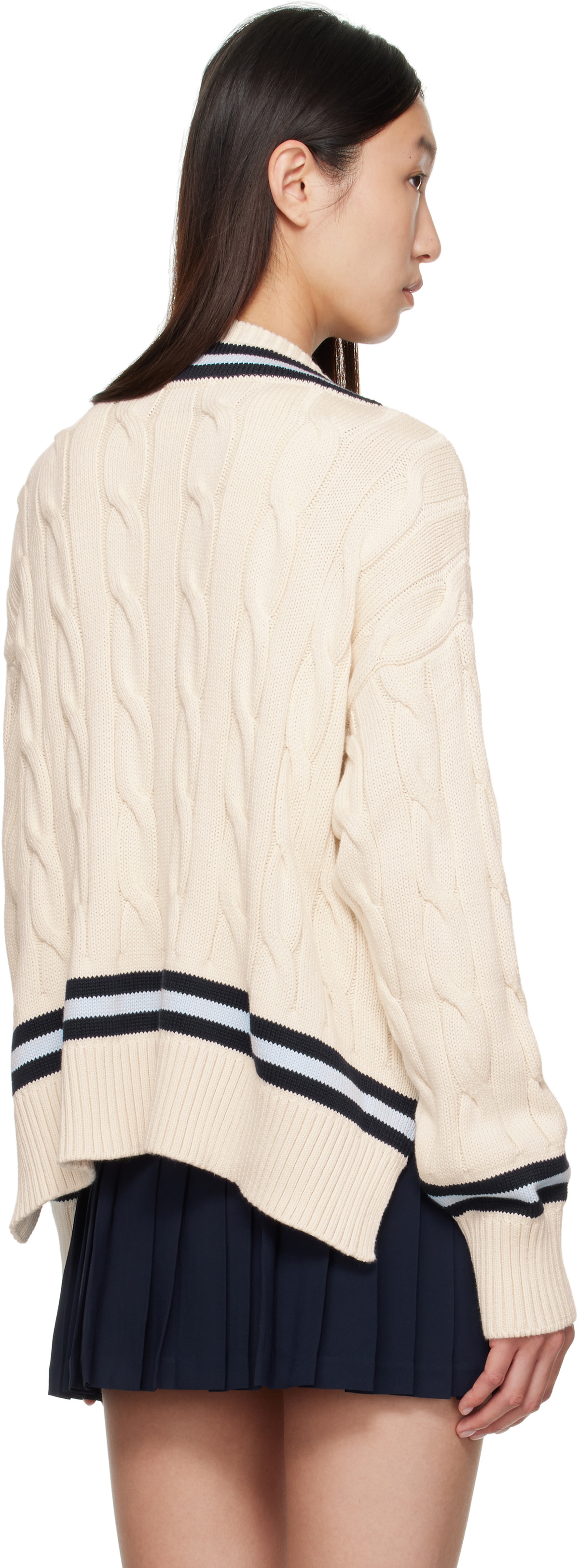 Sporty & Rich Off-White 'SRC' Cableknit V-Neck Sweater