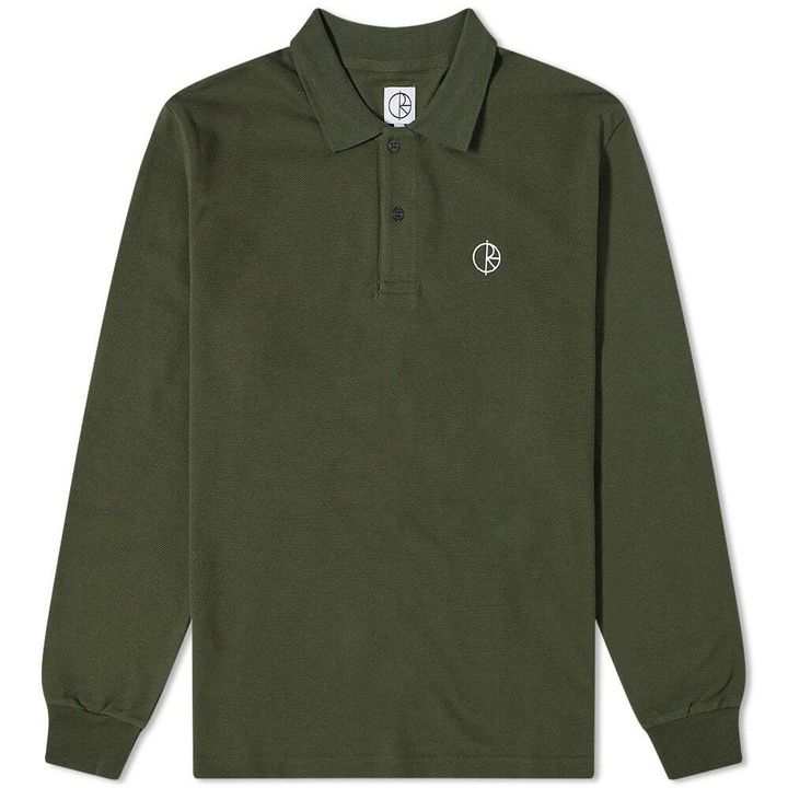 Photo: Polar Skate Co. Men's Long Sleeve Polo Shirt in Dark Olive