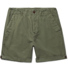 Mr P. - Garment-Dyed Peached Cotton and Linen-Blend Twill Shorts - Army green