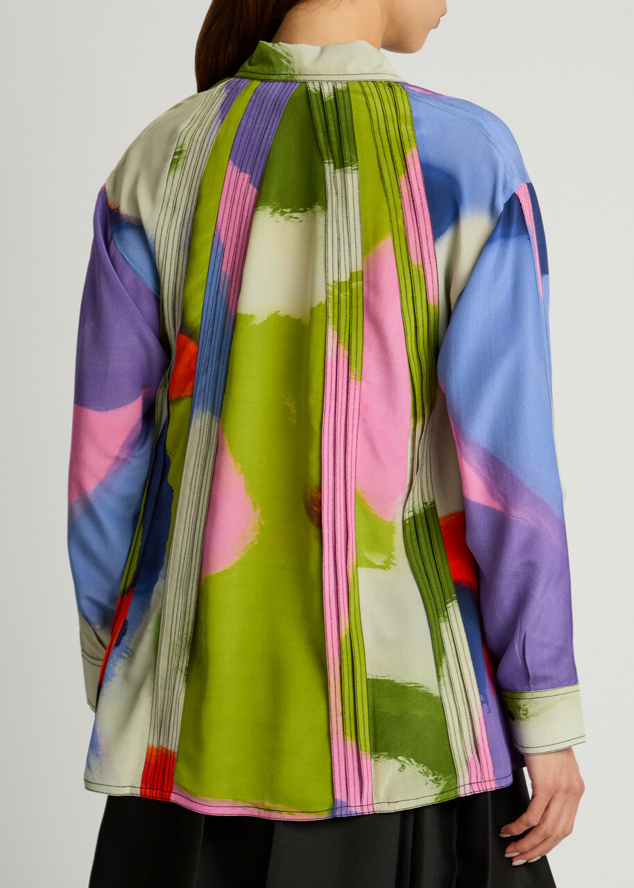 Lovebirds Fusion Printed Silk-chiffon Shirt Multicoloured