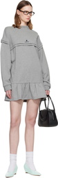 SHUSHU/TONG Gray Raw-Edge Wave Collar Tuck Detail Sweatshirt Minidress