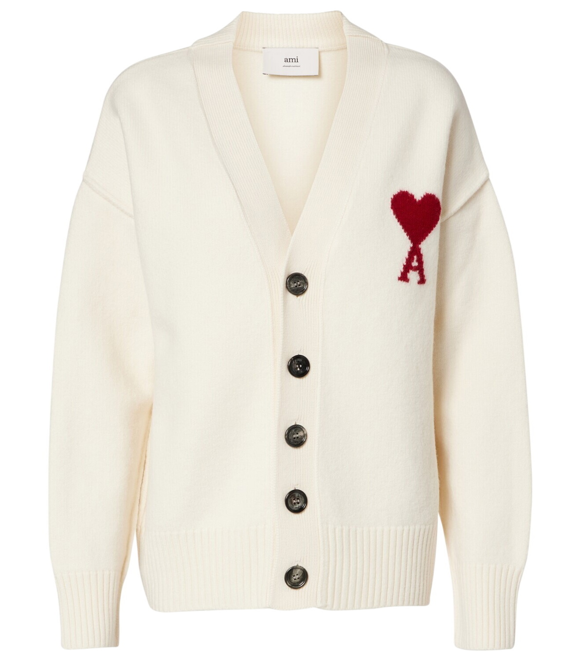 AMI PARIS 25SS Ami de Coeur カーディガン OFF WHITE/ RED White Wool Ami De Coeur Cardigan | AMI PARIS